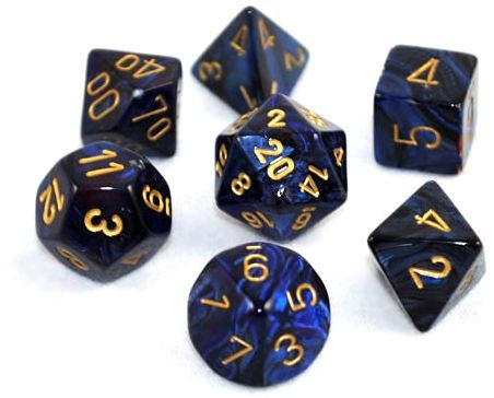 Gemini 3 Poly Black Blue/Gold (7) Dice