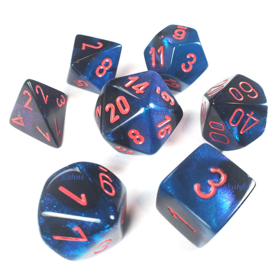 Gemini 7 Poly Black Starlight/Red (7) Dice