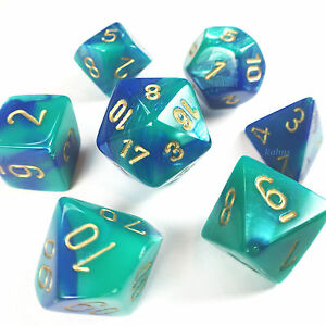 Gemini 7 Poly Blue Teal/Gold (7) Dice