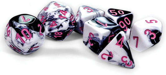 Gemini 7 Polyhedral Black-White/Pink (7) Dice